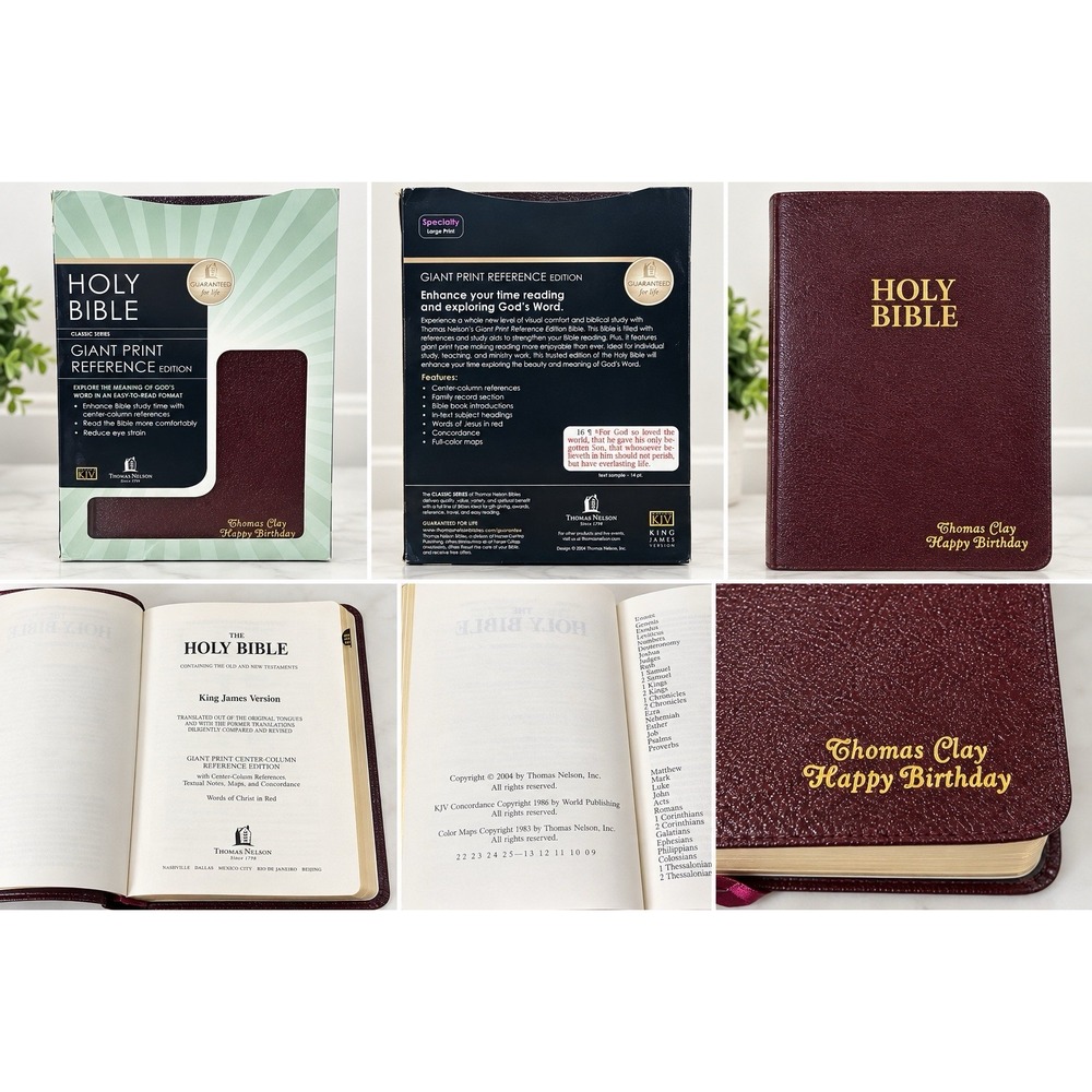 Thomas Nelson KJV Giant Print Reference Bible Burgundy NIB Personalized